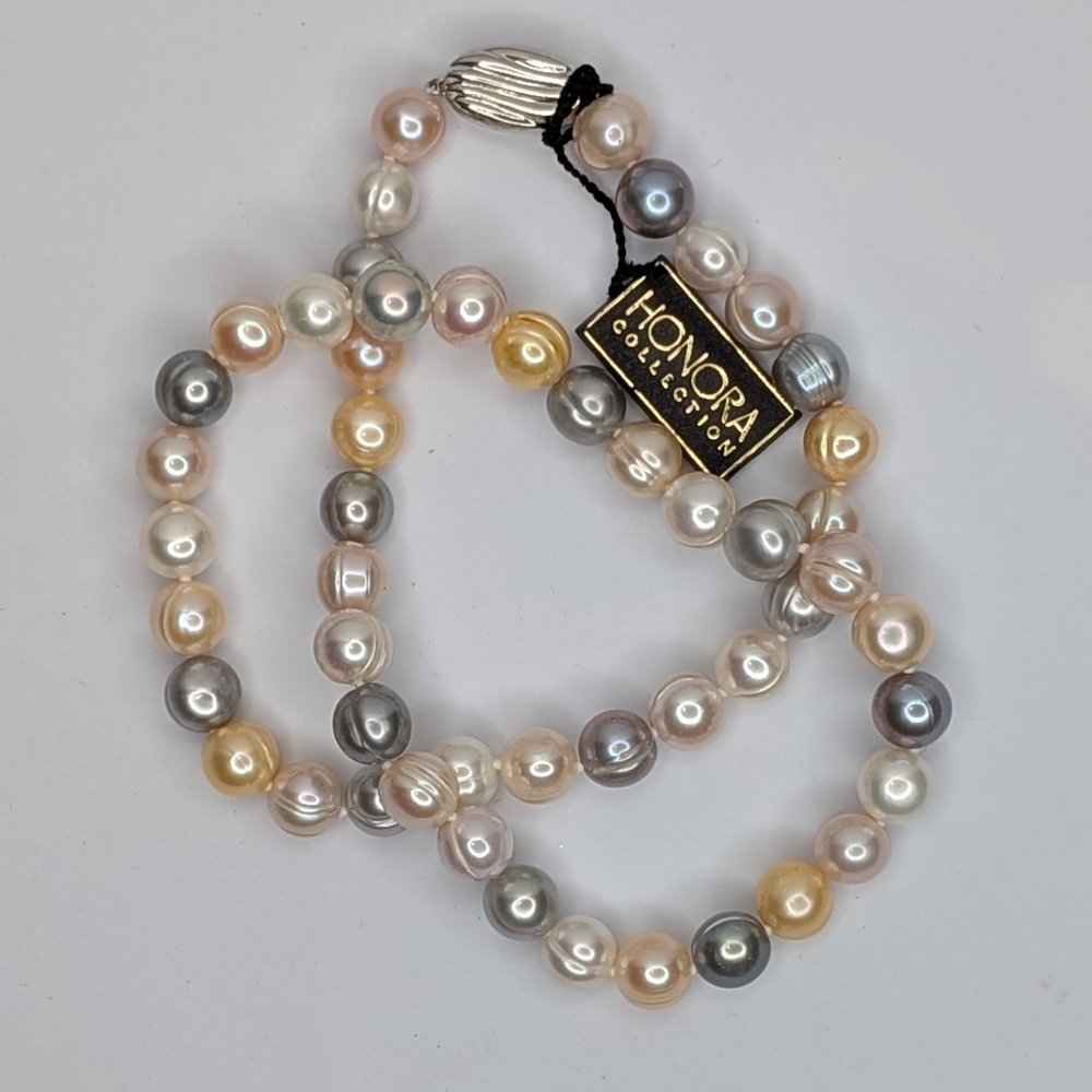 Honora Freshwater Pearl Necklace Pastel Multicolor Sterling Silver Strand Pouch - Picture 4 of 10